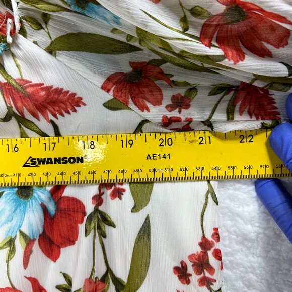 CeCe Women XL White Floral Off Shoulder Smocked Ruffle Sleeve Chiffon Top Beachy - Picture 12 of 16